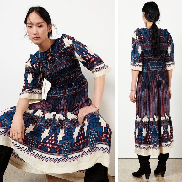 ba&sh - Mandie Midi Dress - Blue Multi - Picture 2 of 16